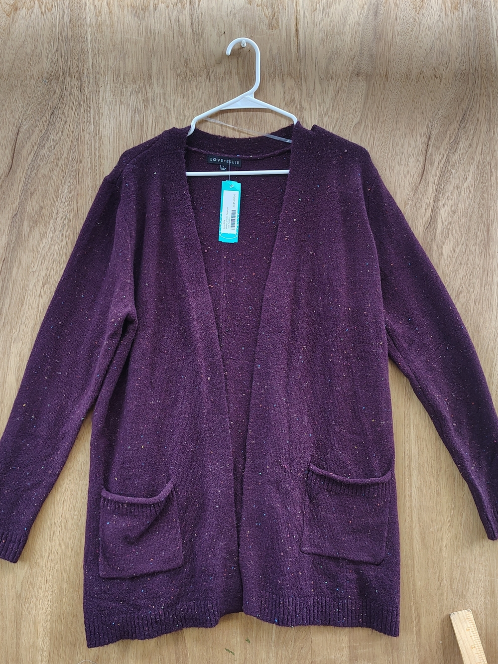 Love Ellie Plum Open Cardigan with Speckled Detail size L NWT New
